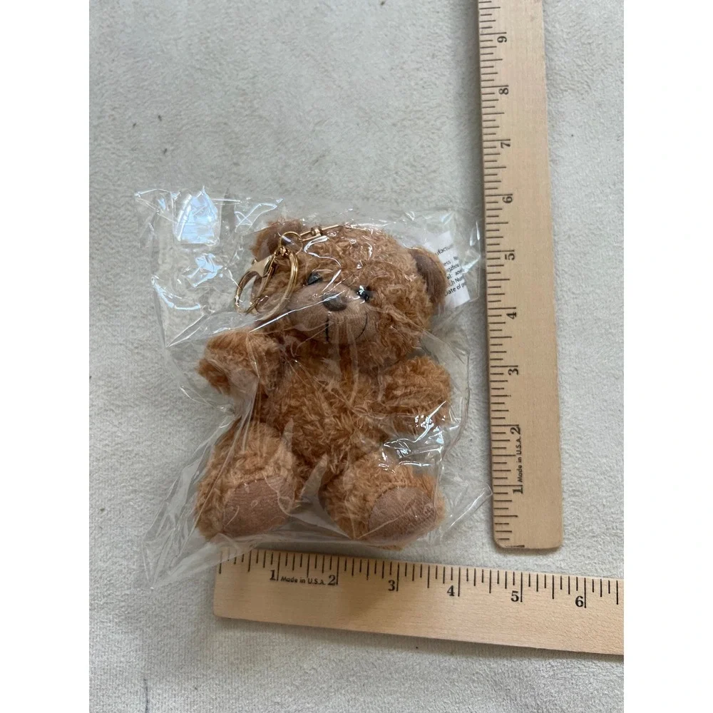 Brown Plush Teddy Bear Keychain Gold Tone Clip Backpack Charm Accessory New